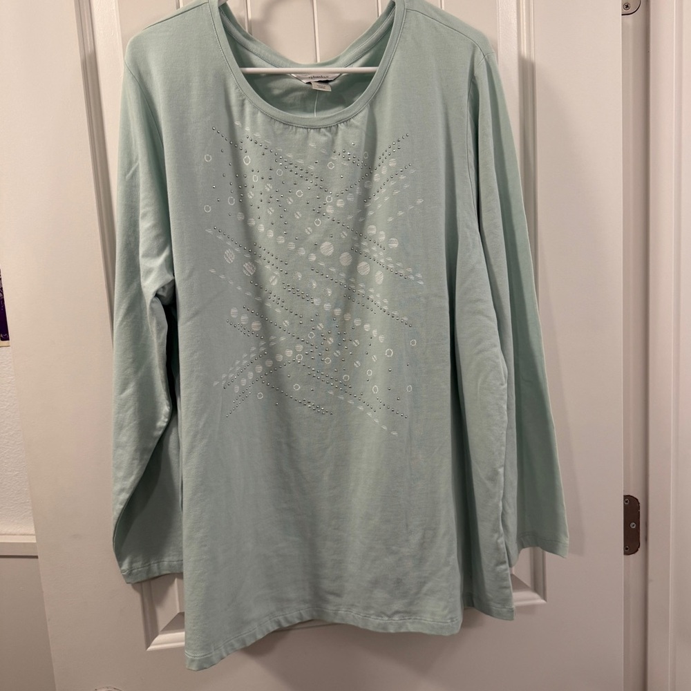 CJ Banks Seafoam Green Long Sleeve Top Women’s 2X NWT